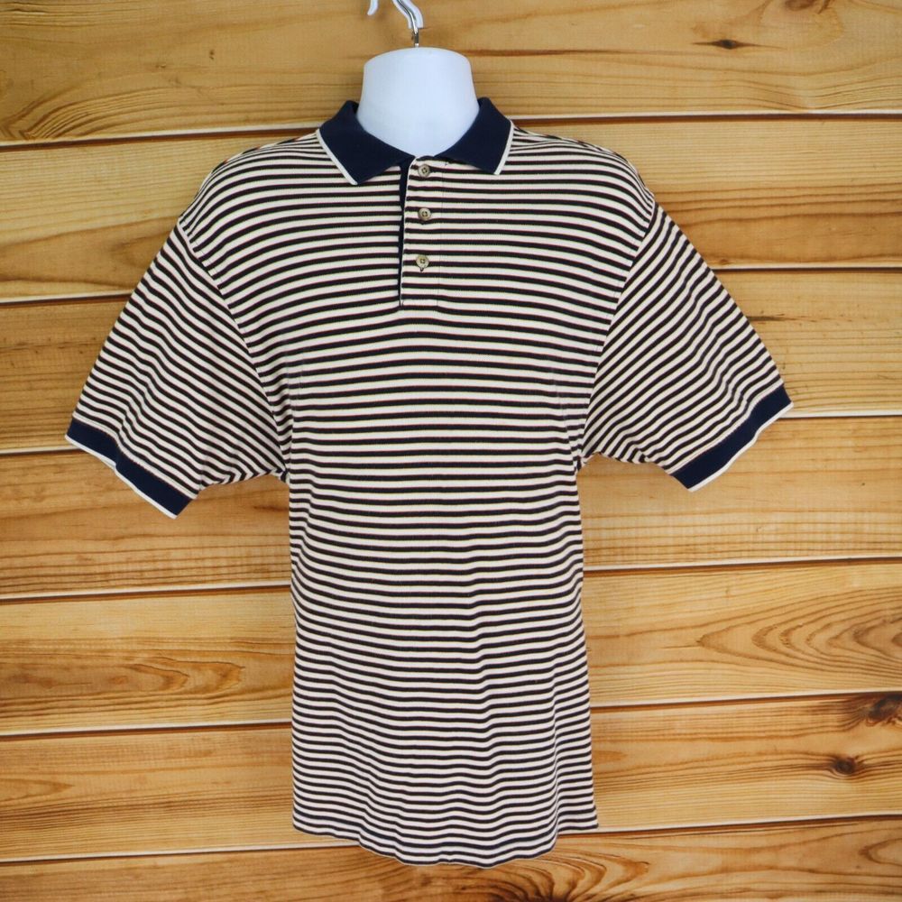 Stone Hill Polo Shirt Short Sleeves Mens Size‎ M Multicolor Striped 100% Cotton